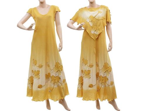 Boho flower dress with top, crinkle cotton in yellow S-L
