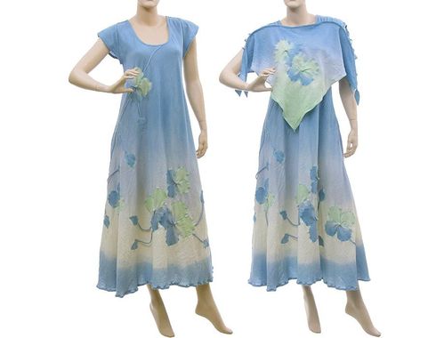 Boho flower dress with top, crinkle cotton in blue S-L