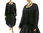 Boho linen jacket with embroidered stripes, in black XL-XXL