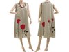 Lagenlook boho flared dress with roses, linen in nature M-L