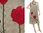 Lagenlook boho flared dress with roses, linen in nature M-L
