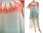 Lagenlook flared tunic with leaves turquoise apricot S-L