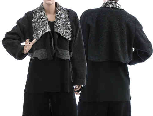 Artsy shrug, short bolero jacket, boiled wool black L-XL