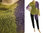 Lagenlook knit linen poncho wrap top in green with purple S-XL