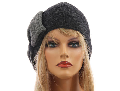 Boho lagenlook hat cap with bow boiled wool in grey shades S-L