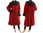 Boho artsy coat with rose collar, boiled wool in red with grey XL-XXL