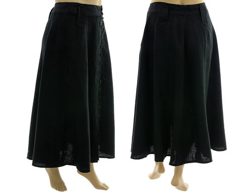 Maxi wide flared skirt, button-through front, linen in black XL