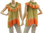 Artsy boho flared tunic with ruffle in green orange S-M