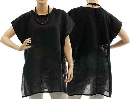 Lovely lagenlook blouse top, linen gauze in black M-L