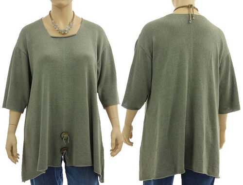 Flared sweater Lamara square neck, linen viscose in sage XL-XXL