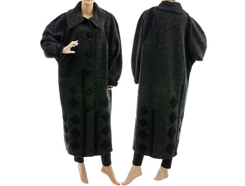 Artsy warm coat with rhombuses, boiled wool in anthracite L-XL