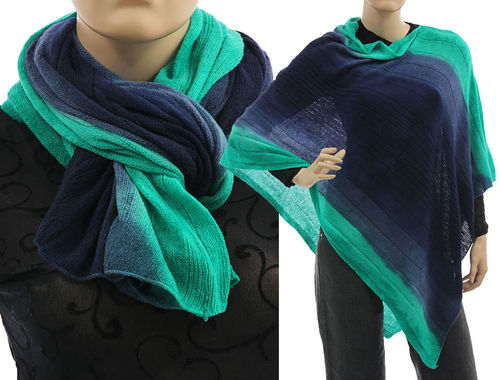 Cozy knit wool poncho wrap loop scarf hood in dark blue turquoise S-XL