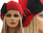 Boho lagenlook hat cap with bow boiled wool in red black M-XL