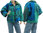 Boho artsy silk coat jacket, patchwork blue teal green M-L