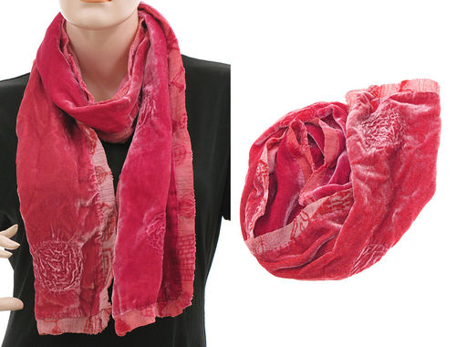 Lagenlook scarf silk velvet hand dyed in red shades