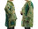 Boho artsy silk coat jacket, patchwork green olive beige M-L