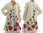 Wedding bridal coat with red roses, boiled wool in off-white S-L