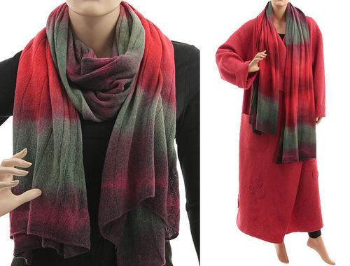 Cozy knit wool shawl wrap cape scarf in coral-red grey S-XXL