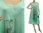 Linen pinafore tank summer dress with print, in mint L-XL