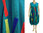 Boho summer linen balloon dress with stripes, in teal XL-XXL