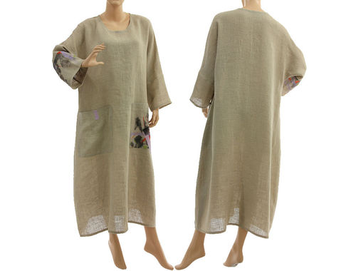 Fancy oversized maxi linen dress linen in natural L-XL