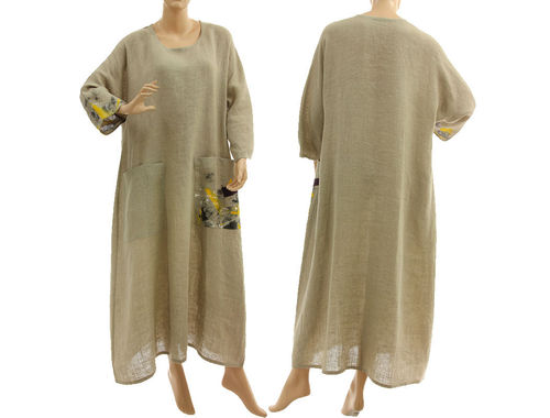 Oversized batwing maxi linen dress linen in natural L-XL