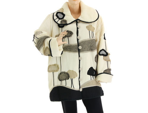 One of a kind landscape jacket, soft cotton in ecru L-XL