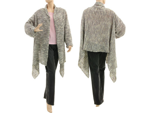 Quirky knitted lagenlook sweater wrap in grey M-L