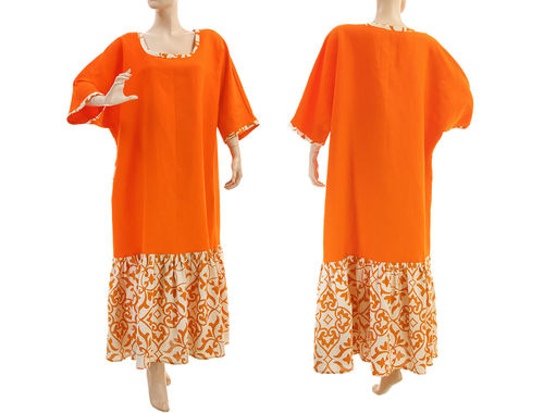 Maxi boho plus size ruffled linen dress in orange L-XXL