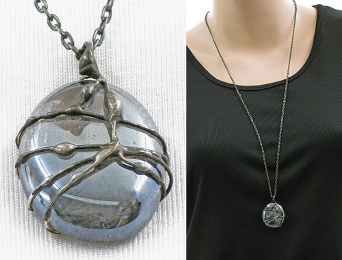 Lagenlook handmade necklace - opalescent glass cabochon