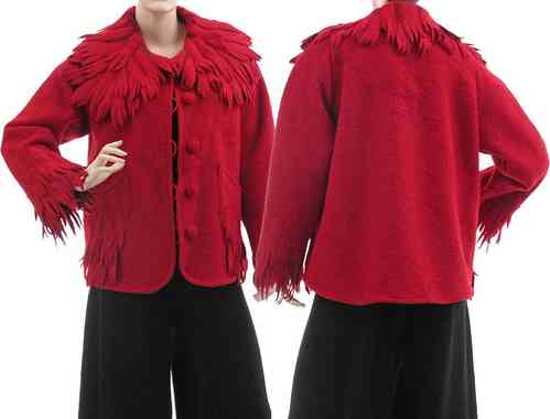 Lagenlook artsy boho jacket / coat boiled wool red M-L