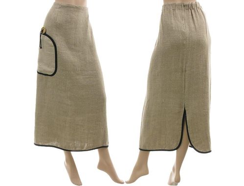 Lagenlook long skirt with huge pocket, linen in nature XXL