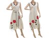 Boho dress with roses in 2 ways to wear, linen white M-L