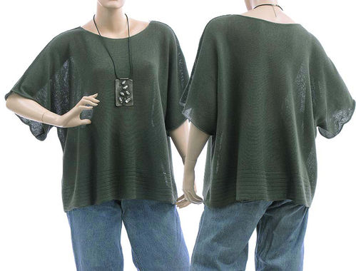 Lagenlook knitted top sweater Kamilla, merino in dark green S-XL