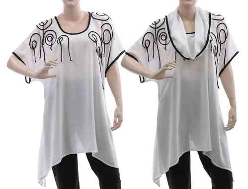 Lagenlook flared tunic with separate hood, viskose white L-XL