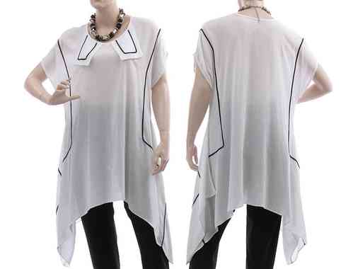Lagenlook flared tunic with funny collar, viscose white M-L