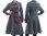 Artsy bell shaped coat boiled wool with bows, blue-grey S-M