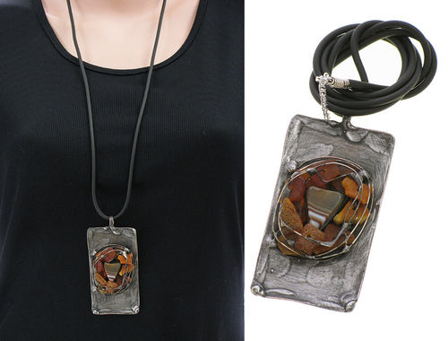 Lagenlook unique handmade necklace - ambers, agate