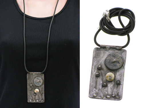 Lagenlook unique handmade necklace - howlith, grey shells