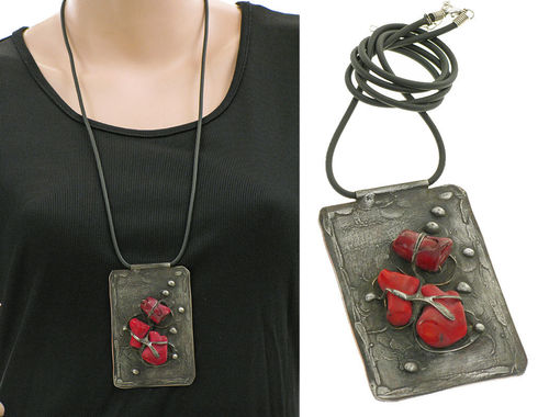Lagenlook unique handmade necklace - corals red