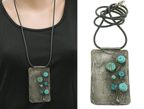 Lagenlook unique handmade necklace - turquoises