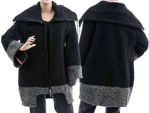 Cozy jacket with large collar, boiled wool in black M-L