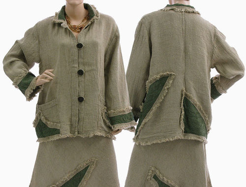 Two pieces linen dress ensemble, jacket + skirt in nature S-M