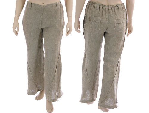 Lagenlook flared boho pants with side pockets, linen in nature L-XL