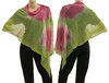 Lagenlook knit linen poncho wrap top in green with pink S-XL