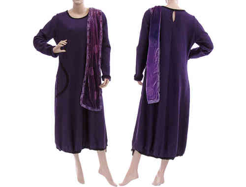Lagenlook balloon dress boiled wool in purple black XL
