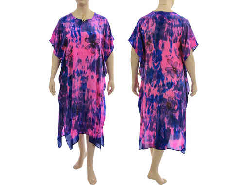 Boho artsy silk evening dress tunic - pink, cobalt blue S-XL