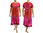 Boho artsy silk evening long dress pink orange M-L