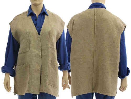 Handmade lagenlook vest, wrap natural eco linen No 5 - XXL-XXXL