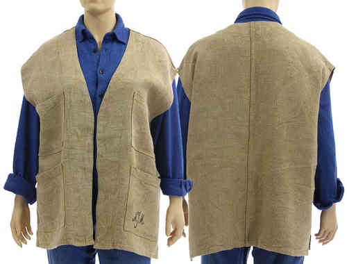 Handmade lagenlook vest, wrap natural eco linen No 7 - XL-XXL